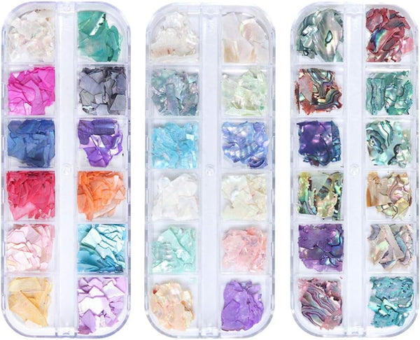 Lurrose 3 Boxes Nail Art Shell Decoration, Irregular Nail Glitter Foil Slice Stickers for DIY Craft Supplies