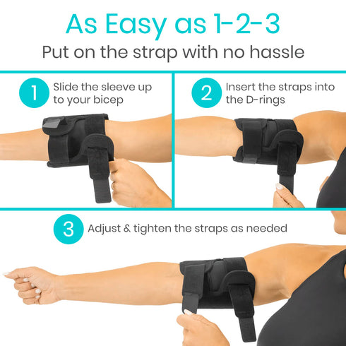 Vive Bicep Brace Compression Sleeve - Tendonitis Upper Arm Support Brace for Pain Relief, Comfortable & Adjustable