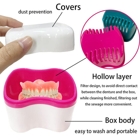 Denture Case Kit with 2 Bath Cups, 2 Denture Brushes & 2 Portable Toothbrush Boxes for Travel