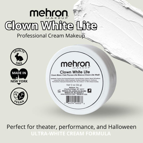 Mehron Makeup Clown White Lite | 2 oz (56g) Professional Face Paint & Body Paint for Clown, Stage, Film, Cosplay,
