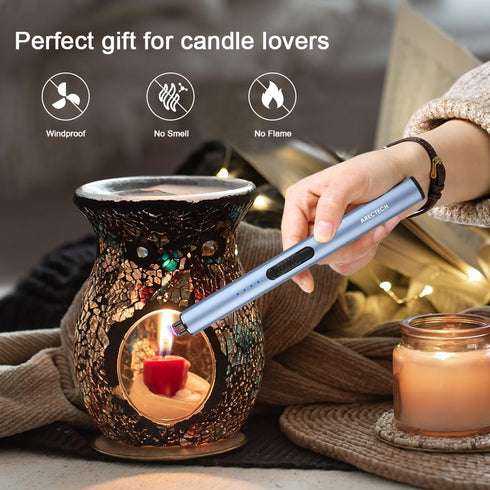ARECTECH Electric Candle Lighter Rechargeable Arc Plasma Lighters for Kitchen Camping Christmas Type-C Blue