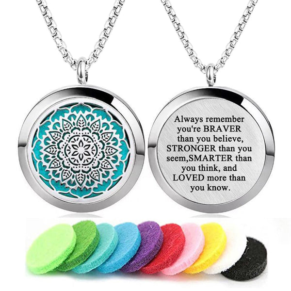 Aromatherapy Essential Oil Diffuser Necklace Stainless Steel Inspirational Locket Pendant (Flower)