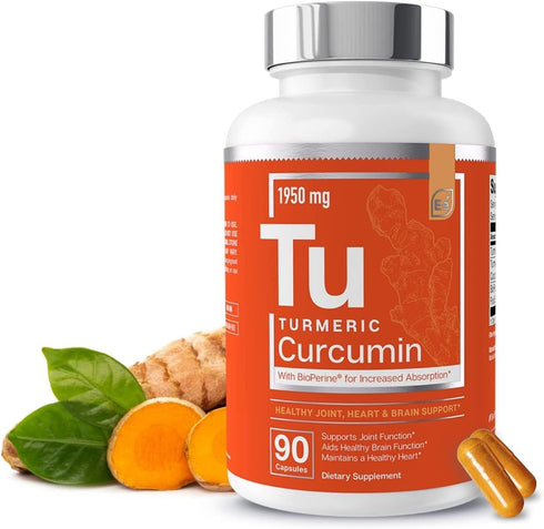 Essential Elements Turmeric Curcumin - Joint, Heart & Brain Support - with Bioperine for Increased Absorption 1950 mg -