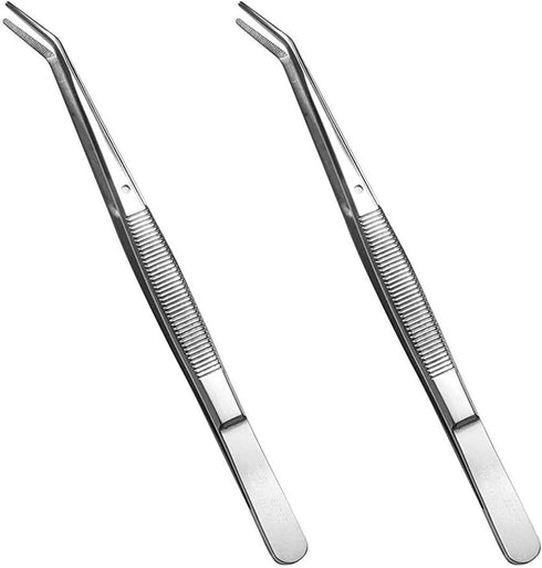 Stainless Steel Tweezers with Curved Serrated Tip, Multipurpose Sewing Machine Tweezers Forceps (2 Pcs Set)