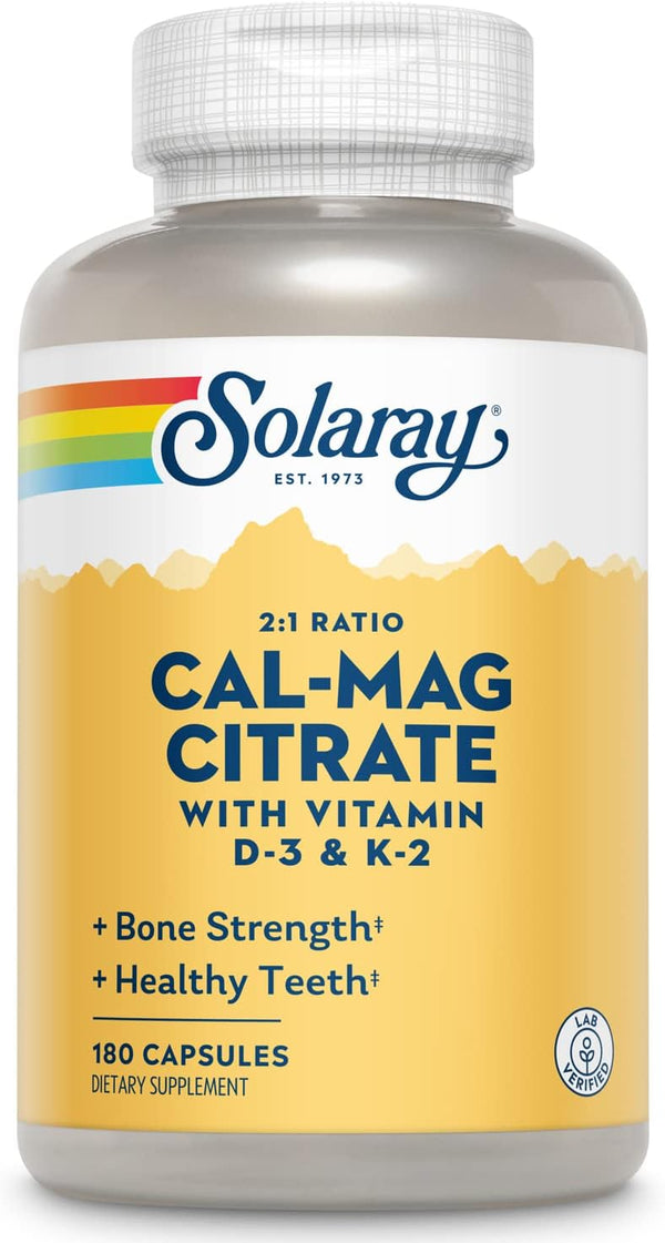 SOLARAY Calcium Magnesium Citrate with Vitamin D3 K2 - 30 Servings, Bone & Heart Health Support