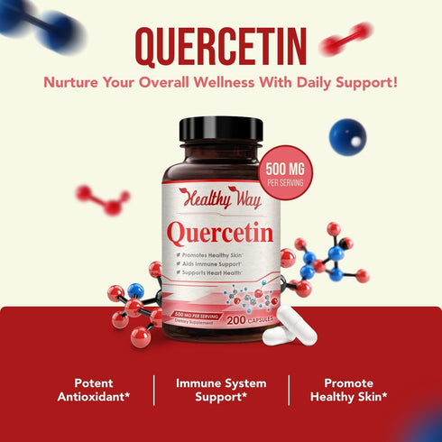 High Strength Quercetin 500mg Capsules, Powerful Antioxidant Supplement for Heart, Skin, Brain & Immune Support (200