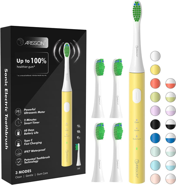 ARISSON Sonic Electric Toothbrush, 40,000 VPM Power, 1.5H Fast Charge with 2 Minutes Smart Timer, White