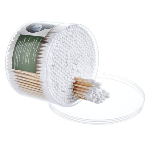 MONCOM Cotton Swabs 500 Count Double Round Thick Tips | Biodegradable Eco-Friendly Strong Wooden Sticks