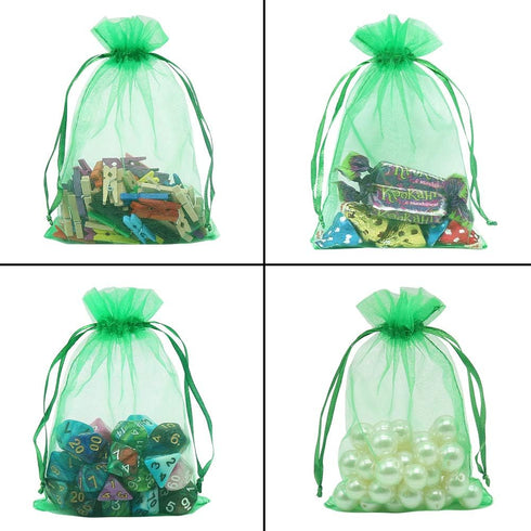 HRX Package 100pcs Organza Drawstring Bags, Green, 4 x 6 inch Candy Mesh Gift Pouches