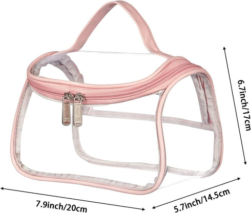 HAOGUAGUA Heavy Duty Clear Waterproof Cosmetic Bag, Transparent Travel Makeup Organizer, Pink