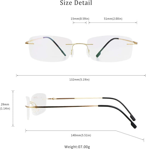 LifeArt Blue Light Blocking Glasses, Rimless Frame Tinted Lens, Stylish for Men and Women (Golden, No Magnification)