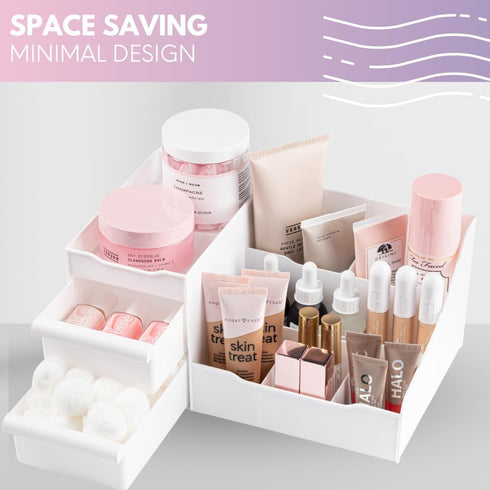 Mantello White Makeup Organizer for Vanity, Cosmetic Organizer for Toiletries and Makeup, Storage for Vanity