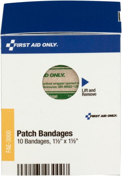 First Aid Only FAE3000 Patch Bandages, 10 Count, 1 1/2 x 1 1/2