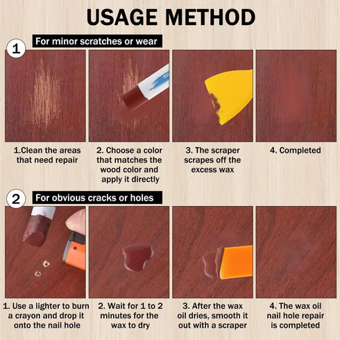 Ovrilossa 30 2 Wood Filler Sticks, Colors Wood Repair Wax Crayons with Scrapers, Touch Up Wax Sticks Repair Kit