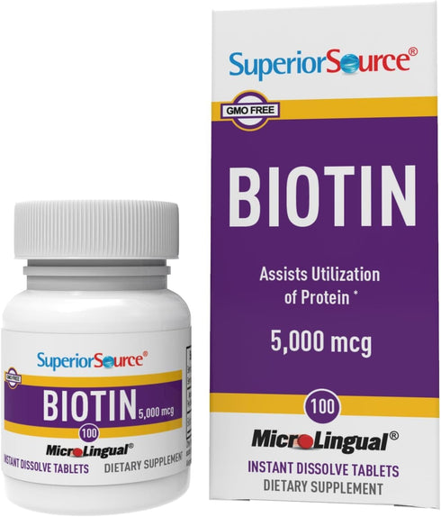 Superior Source Biotin 5000 mcg - 100 Quick Dissolve MicroLingual Tablets for Hair, Skin & Nail Growth