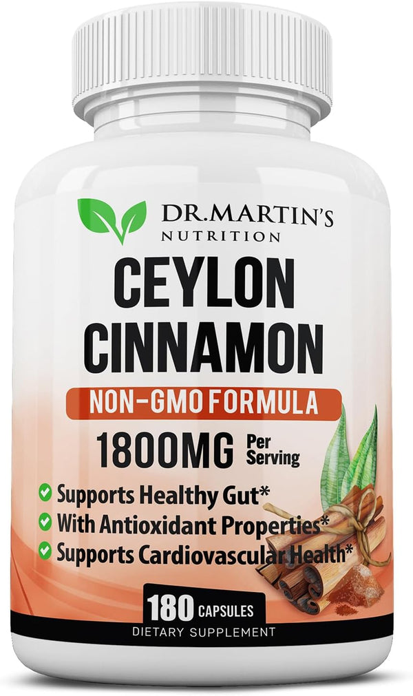 1800mg Organic Ceylon Cinnamon Capsules, 180 Count, Supports Joints, Inflammatory Responses, Antioxidant Health