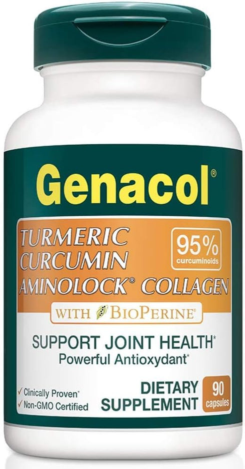 Genacol Turmeric Curcumin Collagen Supplement with 95% Curcuminoids, Black Pepper & AminoLock - 90 Capsules