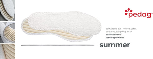 Pedag Summer Terry Cotton Sockless Insoles - Handmade in Germany, Absorbs Sweat, Washable, US Men 10/EU 43, White, 1