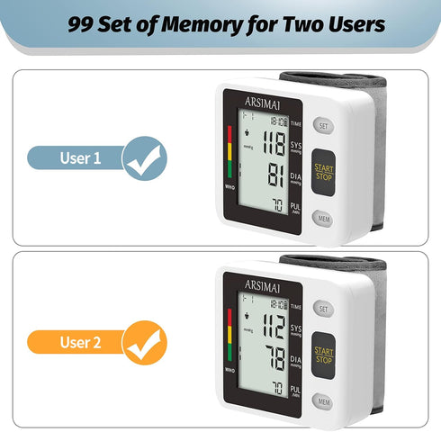 Wrist Accurate Automatic High Blood Pressure Monitor, Portable LCD Screen with Storage Case and Adjustable Cuff