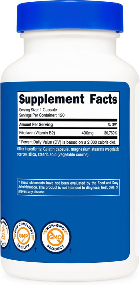 Nutricost Vitamin B2 (Riboflavin) 400mg, 120 Capsules, Gluten Free, Non-GMO