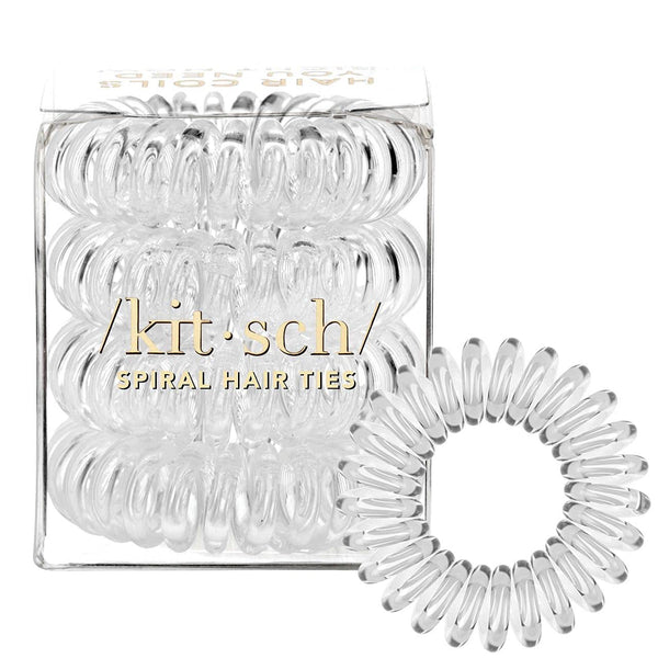 Kitsch Spiral Hair Ties for Women - Creaseless and Dent-Free Coil Hair Ties, No Damage, 4pcs (Clear/Transparent)
