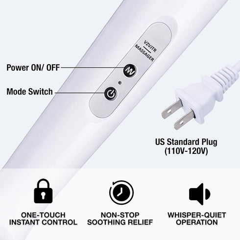 VZVJTR 10-Speed Wired Back & Neck Massager, Handheld Electric Deep Tissue Muscle Therapy Device (White)