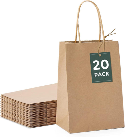 GSSUSA Brown Paper Bags, 5.25x3.75x8, 20 Pcs, Small Gift Bags with Handles, Sturdy Kraft Paper for Party Favor