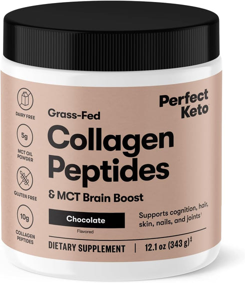Perfect Keto Collagen Peptides Protein Powder with MCT Oil, Hydrolyzed Collagen, Gluten Free, Low Carb, Chocolate Flavor