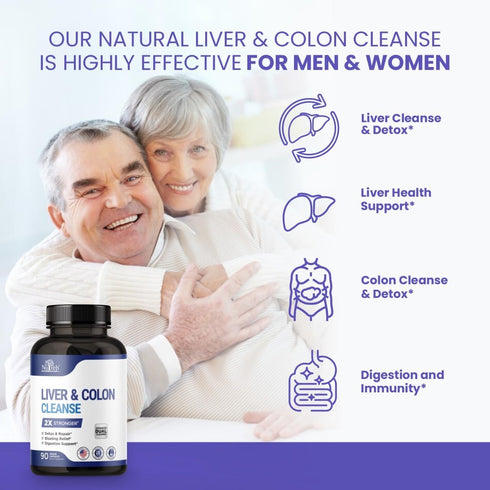 Liver Detox & Colon Cleanse - Premium 2X Stronger Cleanse for Liver Repair & Colon Detox - Vegan 90 Capsules for Men &