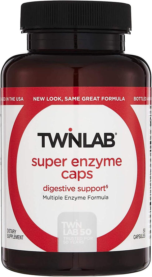 Twinlab Super Enzyme Caps - Digestive Enzymes for Constipation Relief, 50 Capsules