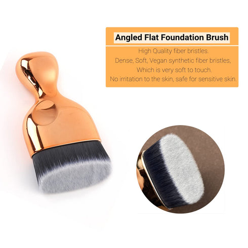 High Density Angled Foundation Kabuki Brush for Liquid Powder Cream Makeup, Buffing Stippling Blending (Gold)