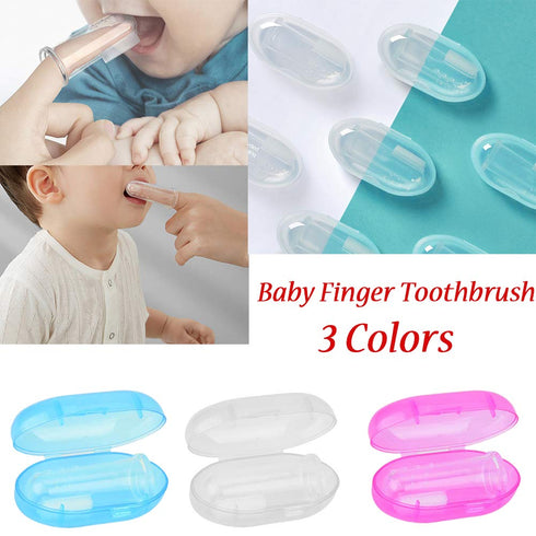 AKOAK Baby Finger Toothbrush 1 Pack Soft Silicone Training Toothbrush with Storage Box, Oral Care (White)