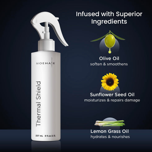 MOEHAIR Heat Protection Spray for Hair (8 Fl Oz) | Natural Oil-rich Ingredients | Strong, Shiny, Anti-frizz Hair