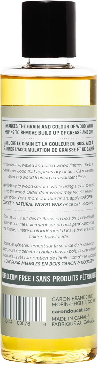 CARON & DOUCET - Natural Wood Conditioning Oil - 100% Plant Based Wood Conditioning and Polishing Oil - Orange Scented - Suitable for Natural Wood Furniture (16oz)