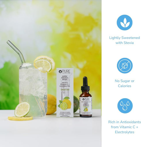 Pure Inventions Antioxidant Vitamin C + Electrolytes - Lemon Lime Flavored - Water Infusion Drops - No Sugar, Calories, or Artificial Sweeteners - 30 servings - 1oz each