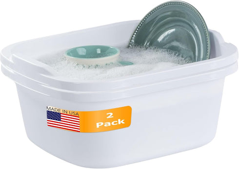 Tribello 2-Pack Dish Pans for Kitchen Sink, Heavy Duty Plastic Tub Dishpan, 12 Quarts (White)