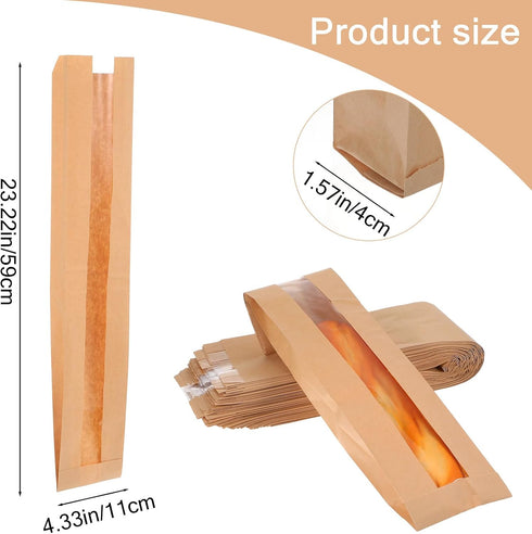 Nodaaiie 100 Pack 23.22 4.33 1.57 Inch x x Baguette Bread Bags with Clear Window, Long French Bread Bag, Paper Bakery