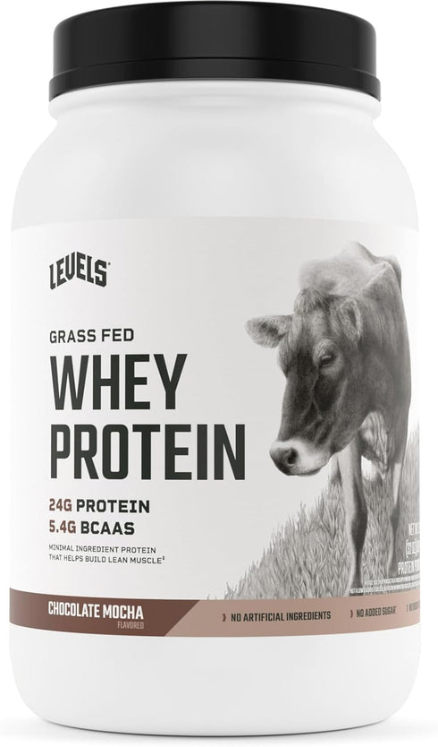 Levels Grass Fed Whey Protein Powder - No Artificials, 24G Protein, Chocolate Mocha, 2LB