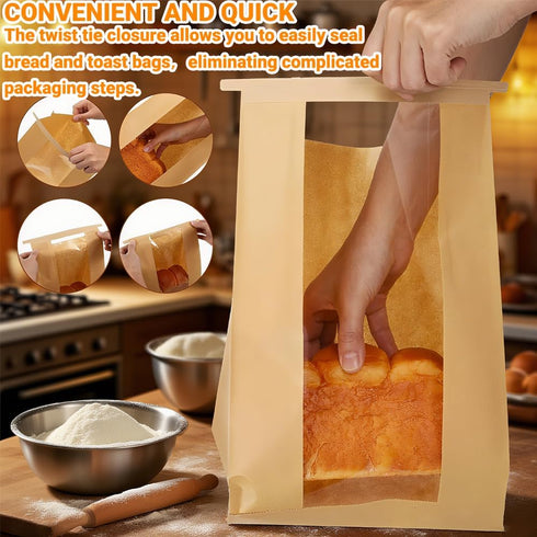 PEOKPIPLE 60 Pack 13.8x3.5x8.2 Inch 500 Packaging Sourdough Bread Bags with Tin Tie Lock - Paper Bread Bags