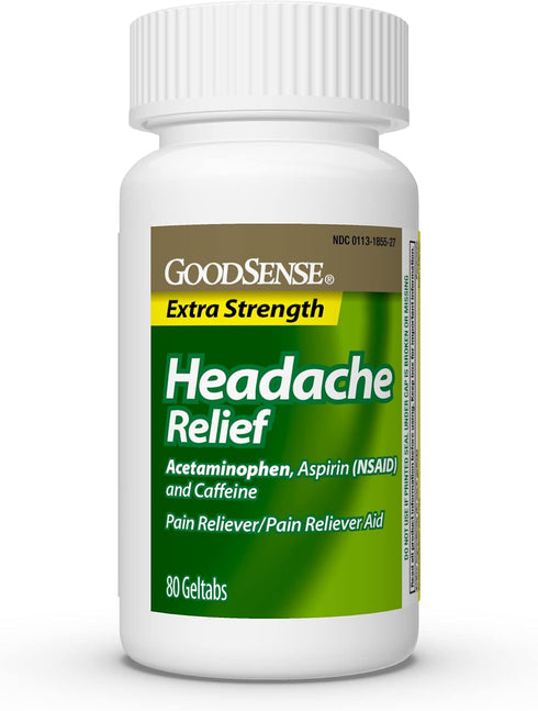 GoodSense Extra Strength Headache Relief Geltabs, Acetaminophen, Aspirin (NSAID) and Caffeine, 80 Count