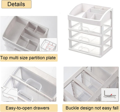 Makeup Organizer with 3 Drawers, Plastic Storage for Vanity, Large Capacity Cosmetic Display Cases for Skin Care