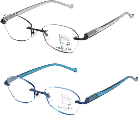 Multifocus Reading Glasses Women Progressive Multifocal No Line Bifocal Rimless Reader Blue