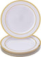 Gold and White Plastic Plates, Disposable Silver Spoons – Elegant Party Plates – 10 Dinner Plates – 10.25”