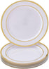Gold and White Plastic Plates, Disposable Silver Spoons – Elegant Party Plates – 10 Dinner Plates – 10.25”