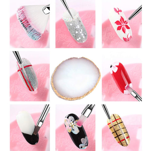 AUOCATTAIL Nail Art Design Tools 15pcs Painting Brushes Set with 5pcs 2-way Dotting Pens & Gold-rimmed Resin Palette