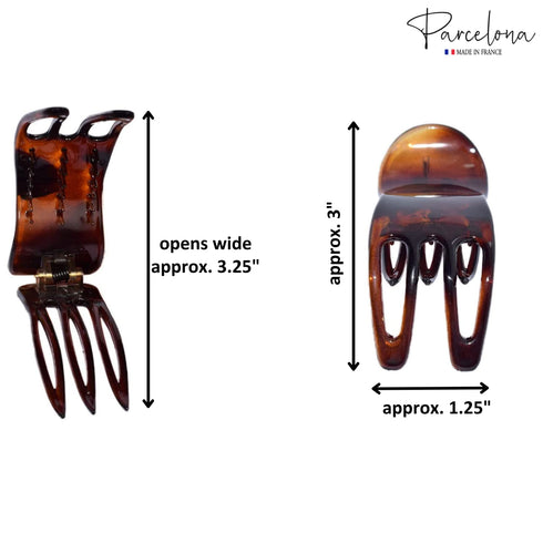 Parcelona French Simply Bear Paw Medium 3” Set of 2 Celluloid Hair Claw Clips for Women and Girls - Black-Tortoise Shell
