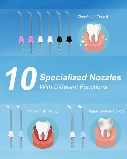 MySmile 10 PCS Replacement Jet Tips, Oral Irrigator Nozzle Set Compatible with Waterpik, Includes Classic, Periodontal