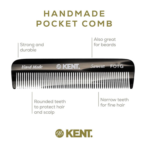 Kent FOT Black Graphite Fine Tooth Comb for Men, Handmade Pocket Comb for Travel, Styling, and Grooming