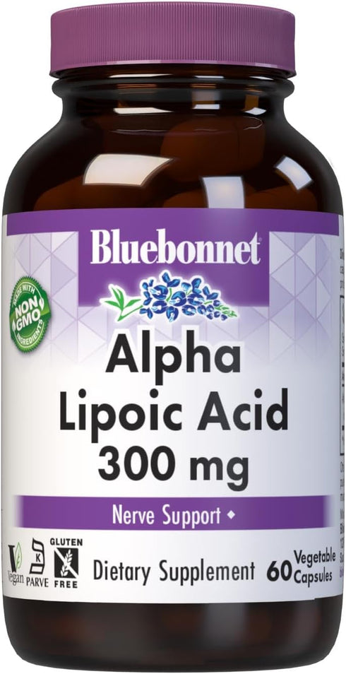 BlueBonnet Alpha Lipoic Acid 300mg, 60 Vegetable Capsules, Non-GMO, Vegan