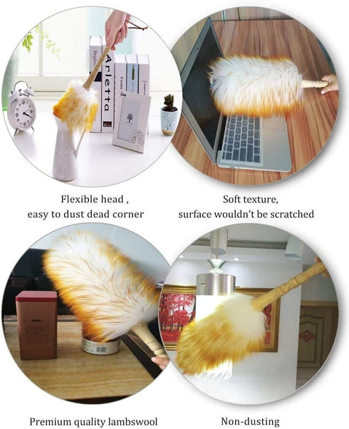 J&A Lambswool Dusters, 18.9 inch Solid Wooden Handle, Flexible Head for Home, Office, Car